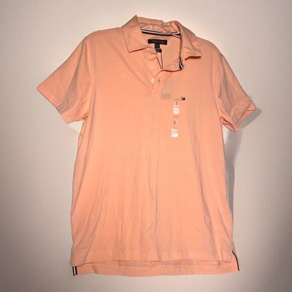 TOMMY HILFIGER SLIM FIT ESSENTIAL SOLID STRETCH POLO Large Peach.   W - Picture 1 of 9